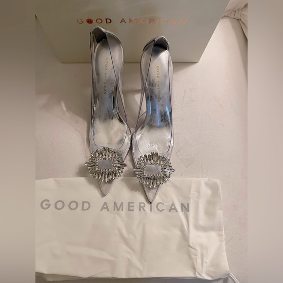 NWT Good American Cinderella Clear Jeweled Heels Size 6.5 - Picture 7 of 9
